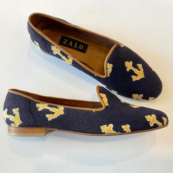 ZALO Blue Gold Anchor Loafer Size 8.5 - Picture 1 of 6